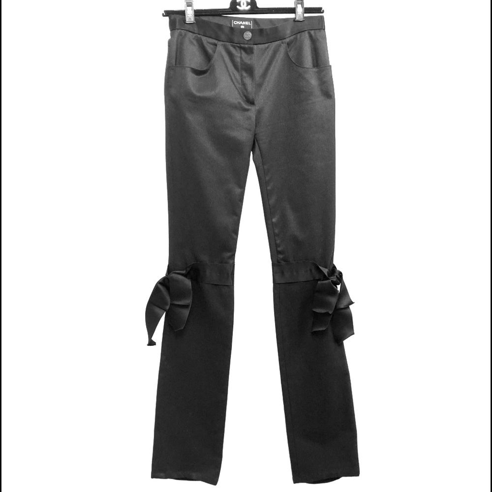 Chanel Authentic Vintage Black Pants with Silk Bow Ties Size 34